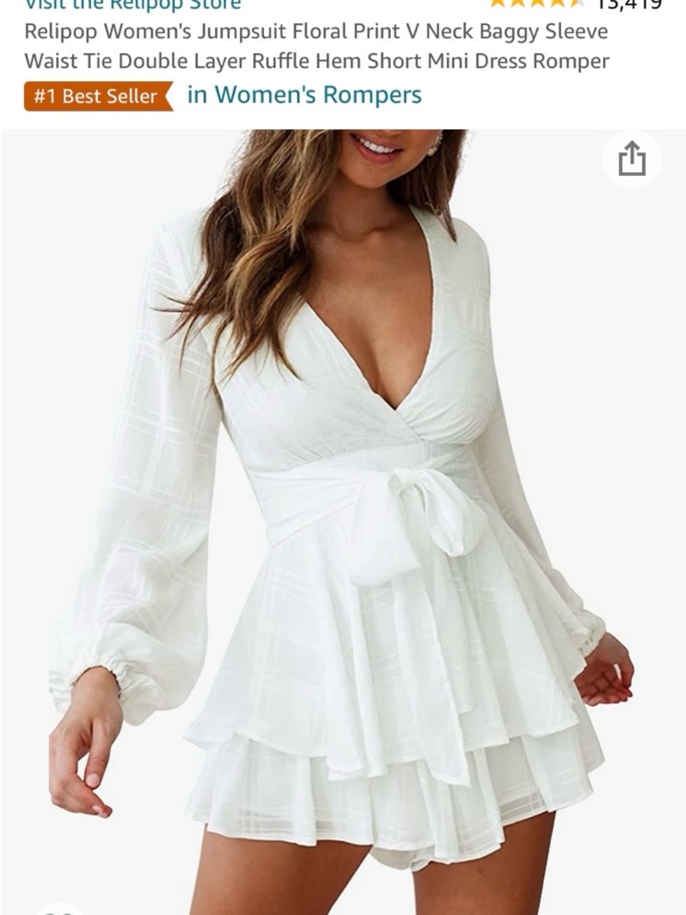 Women’s White Ruffle Romper